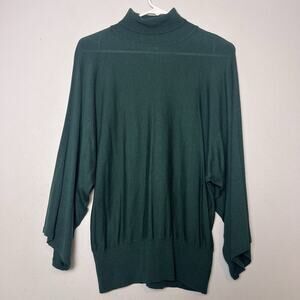 Cable & Gauge Women's Silk Turtleneck Sweater Sz L Green Boho Lightweight